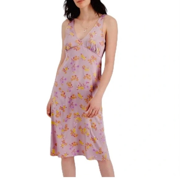 Hippie Rose Lavender Satin Floral Slip Midi Dress Fairy Babydoll Y2k Cocktail XL - Picture 3 of 13
